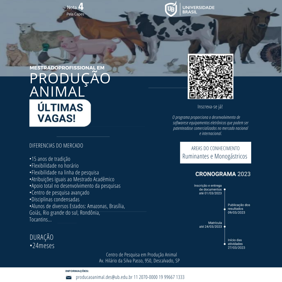 Oportunidade: Mestrado Profissional em Produção Animal