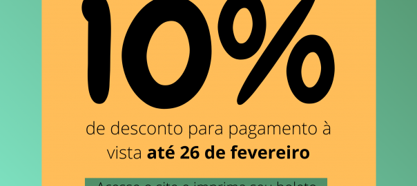 Pagamento de anuidade com 10% de desconto até 26 de fevereiro